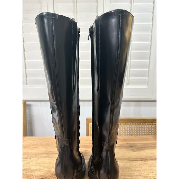 All Saints London Harlem Leather Knee High Black Boots Size 6 NWOB Sleek Edgy - Picture 13 of 16